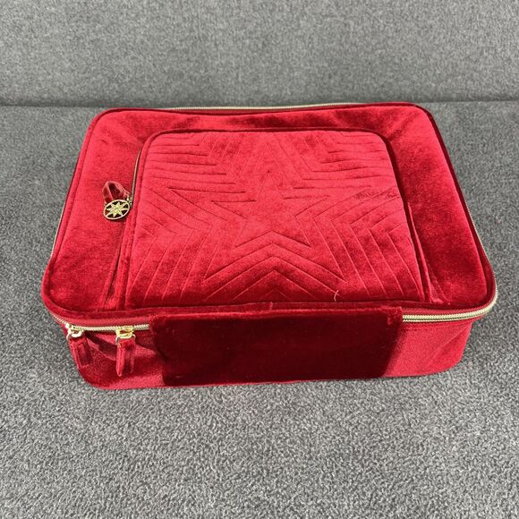 Estée Lauder Red Velvet Star Cosmetic Travel Train Bag Gold Zipper Recycled - Picture 6 of 14